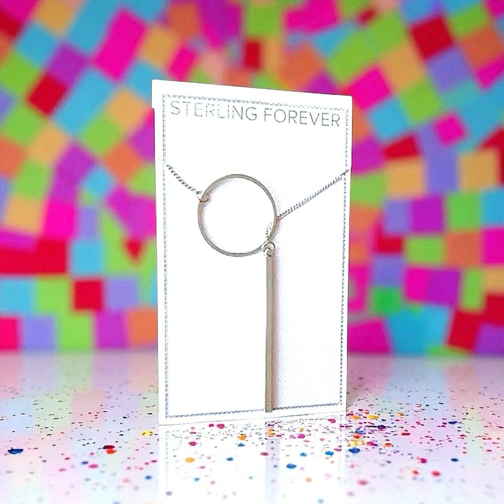 Sterling Forever Layering Circle and Bar Lariat Necklace, Silver NWT MSRP $74